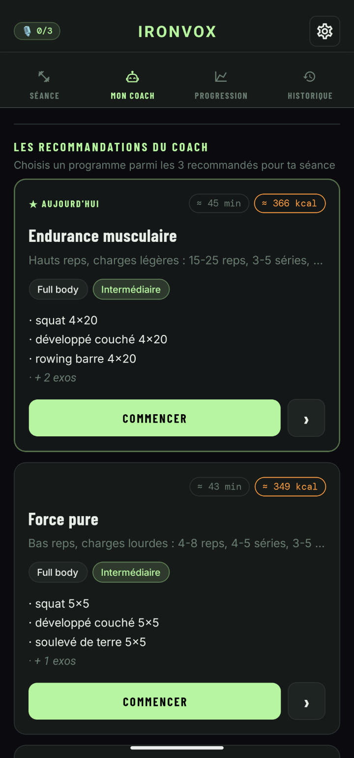 Écran Mon Coach